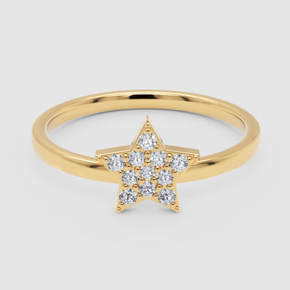 Pav Diamond Star Ring With Delicate Band - Four