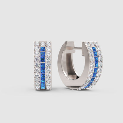 Rose Gold Blue Sapphire And Diamond Huggie Hoop Earrings - Four