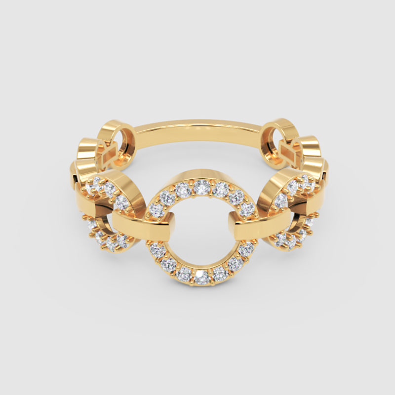 Diamond Multi-Link Circular Ring In White Gold | Double Pave Interlocking Chain Statement Luxury Ring For Women | Jebij - Six