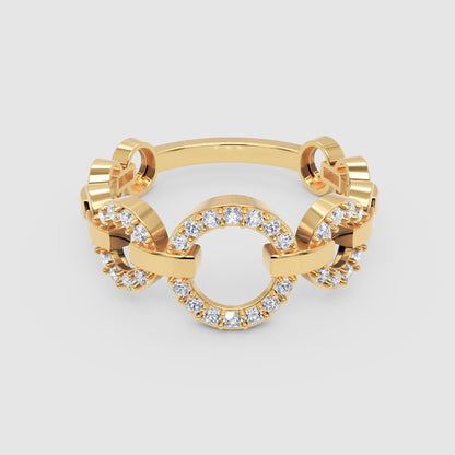 Diamond Multi-Link Circular Ring In White Gold | Double Pave Interlocking Chain Statement Luxury Ring For Women | Jebij - Six