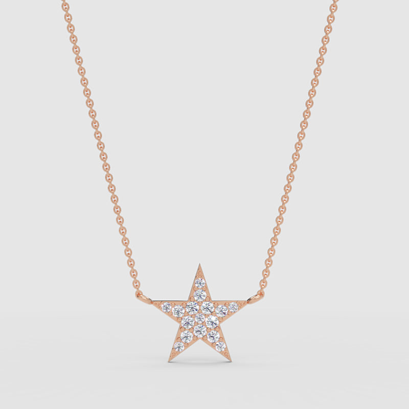 Pav Star Pendant Necklace With Delicate Chain - Four