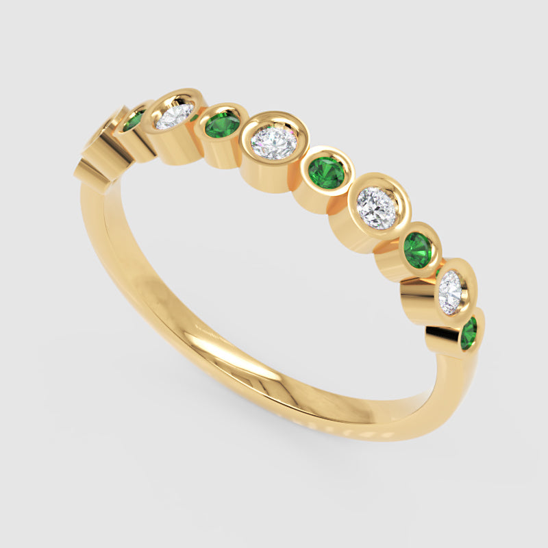 Emerald And Diamond Bezel Set Stackable Band Ring - Four