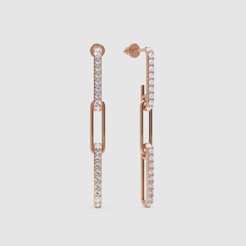 Pav Diamond Linear Drop Earrings With Safety Pin Design - Four