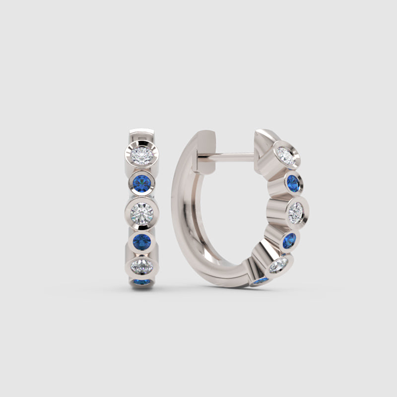 Rose Gold Diamond And Blue Sapphire Hoop Earrings - Four