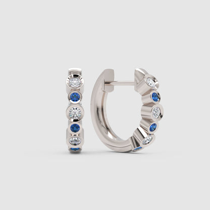 Rose Gold Diamond And Blue Sapphire Hoop Earrings - Four
