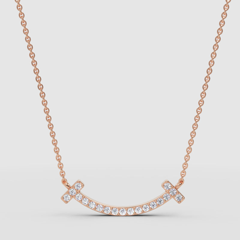 Curved Bar Smile Necklace With Pav Crystals - Four