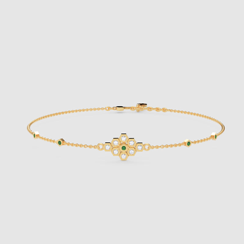Diamond Cluster Bracelet With Green Emerald Accents - Four