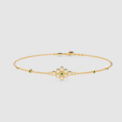 Diamond Cluster Bracelet With Green Emerald Accents - Four
