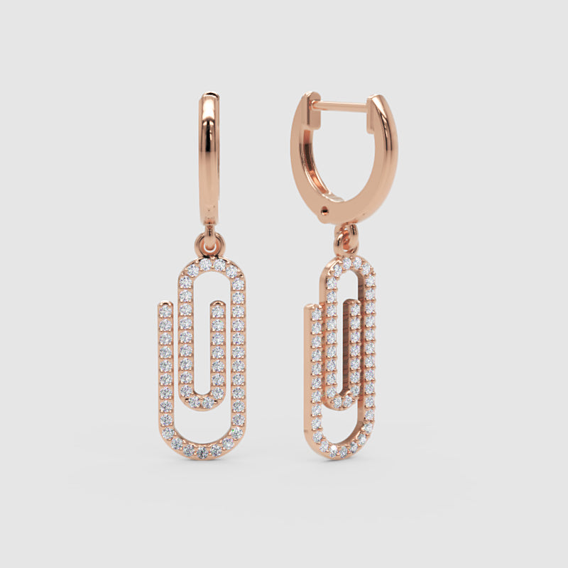 Pav Diamond Paperclip Link Huggie Hoop Earrings - Four