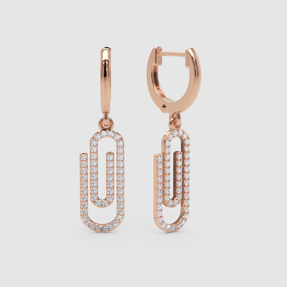 Pav Diamond Paperclip Link Huggie Hoop Earrings - Four