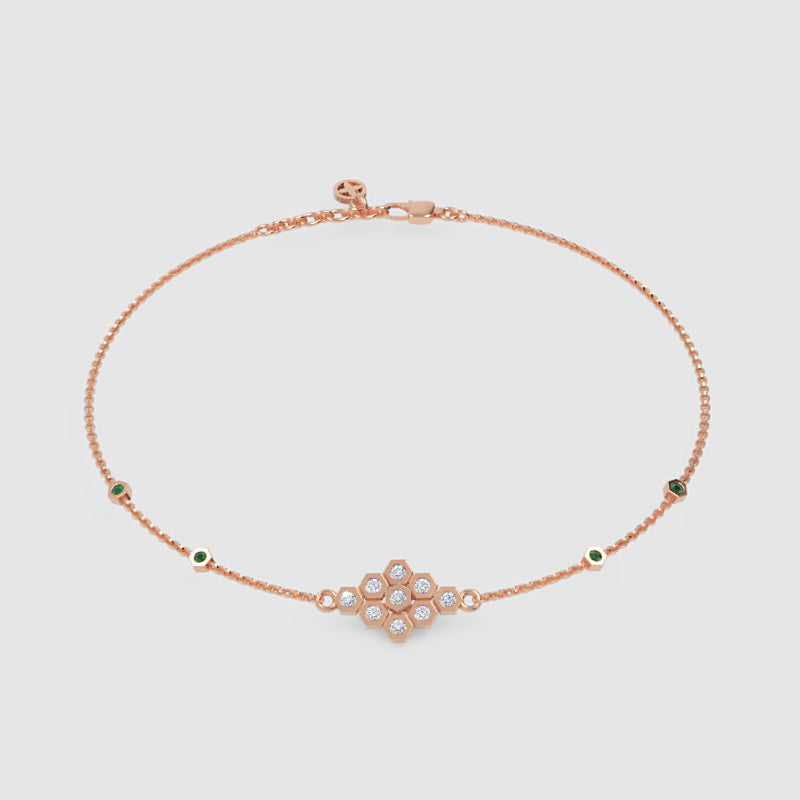 Diamond Cluster Bracelet With Green Emerald Accents - Eleven