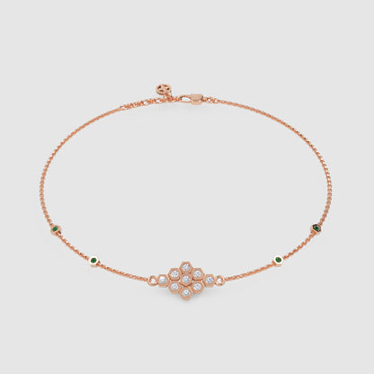Diamond Cluster Bracelet With Green Emerald Accents - Eleven