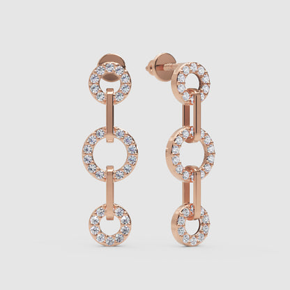 Triple Circle Link Drop Earrings With Pav Crystals - Four