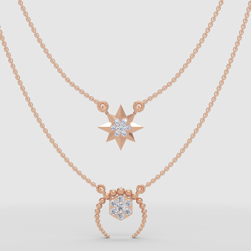 Layered Star And Circle Pendant Necklace With Crystal Accents - Four