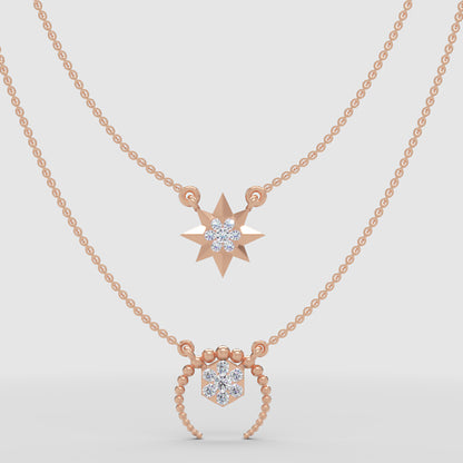 Layered Star And Circle Pendant Necklace With Crystal Accents - Four