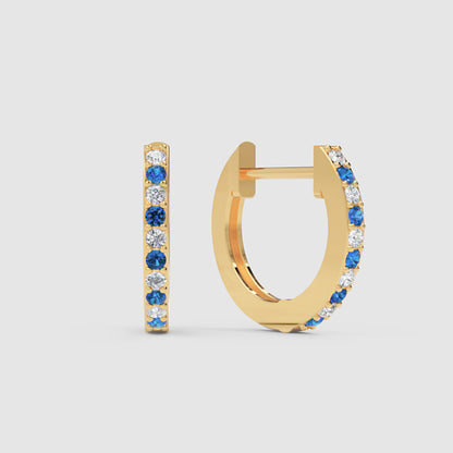 Blue Sapphire And Diamond Huggie Hoop Earrings In White Gold - Four
