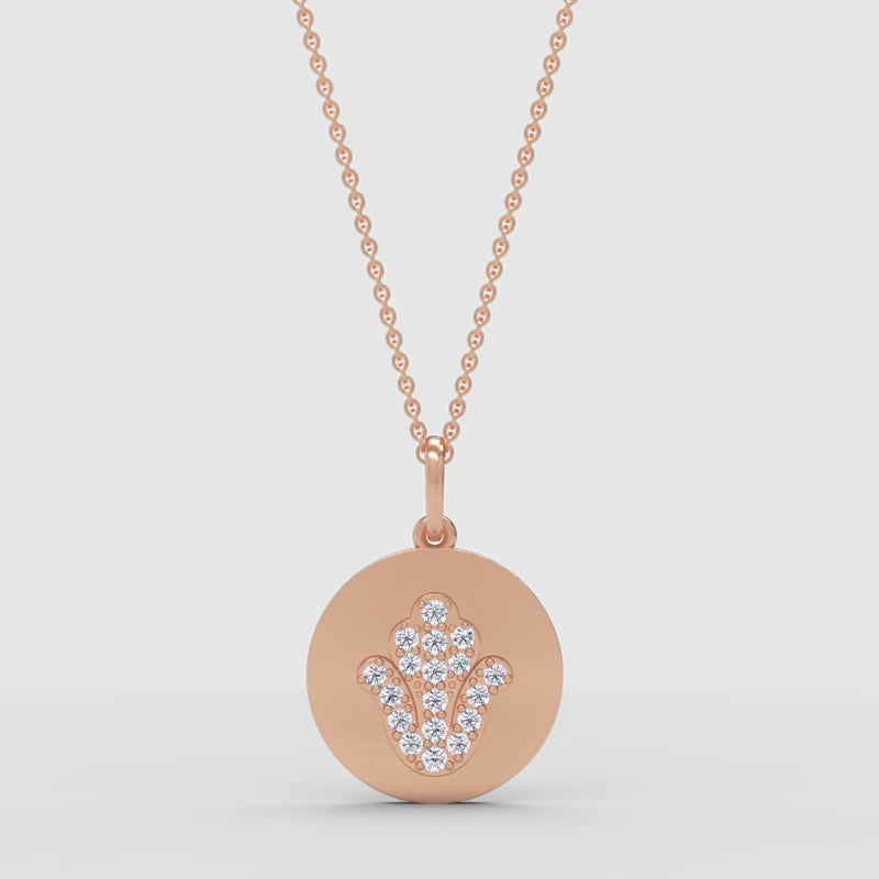 Hamsa Hand Disc Pendant Necklace With Crystal Accents - Three