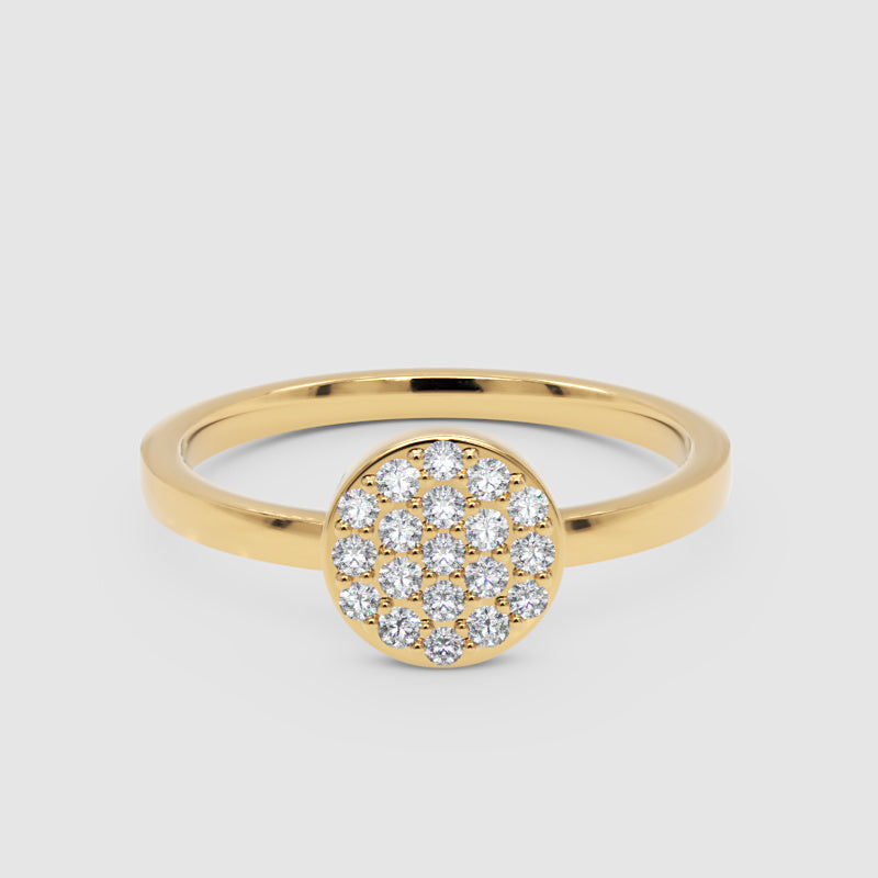 Pav Diamond Cluster Ring With Slim Band - Four