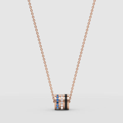 Blue And Diamond Barrel Pendant Necklace With Black Accent Stripe - Four