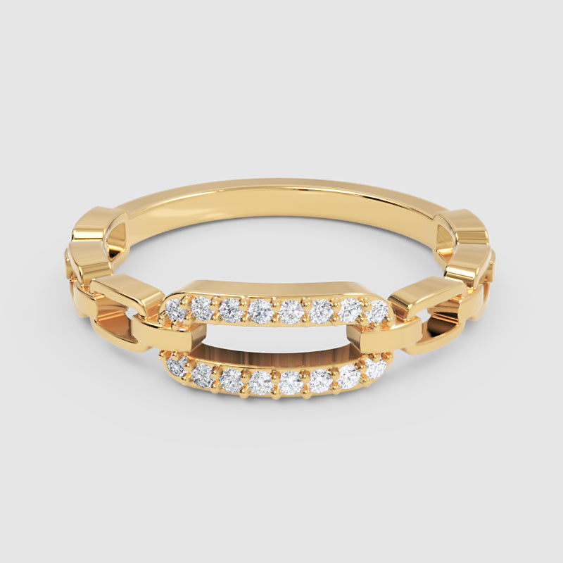 Diamond Interlocking Link Ring In White Gold | Modern Chain Style Pave Design Statement Ring For Women | Jebij - Four