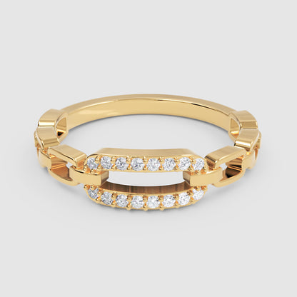 Diamond Interlocking Link Ring In White Gold | Modern Chain Style Pave Design Statement Ring For Women | Jebij - Four