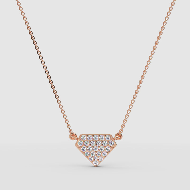 Pav Diamond Shield Pendant Necklace - Four