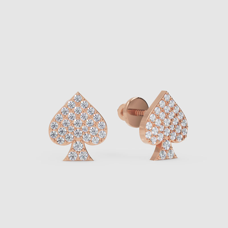 Pav Diamond Spade Stud Earrings With Screw Back - Four
