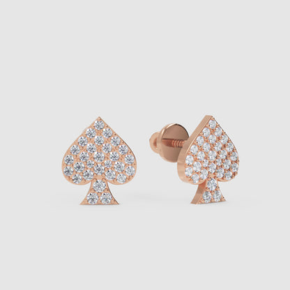 Pav Diamond Spade Stud Earrings With Screw Back - Four