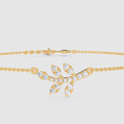 Delicate Leaf Branch Bracelet With Cubic Zirconia Stones - Four