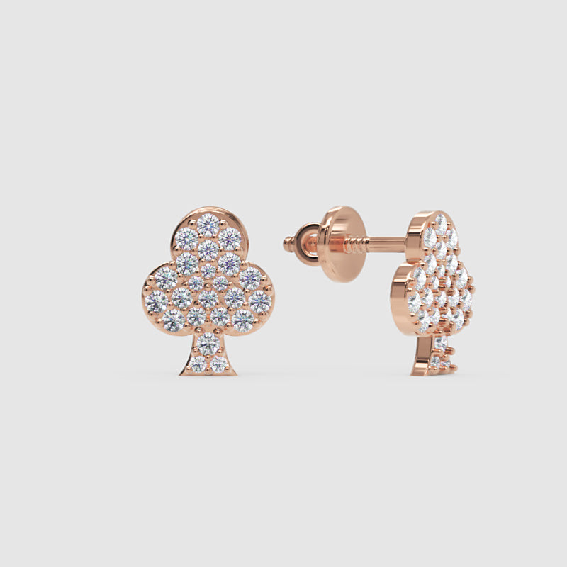 Pav Diamond Club Suit Stud Earrings with Screw Back Closure