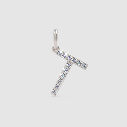 Rose Gold Diamond Letter T Initial Pendant Charm