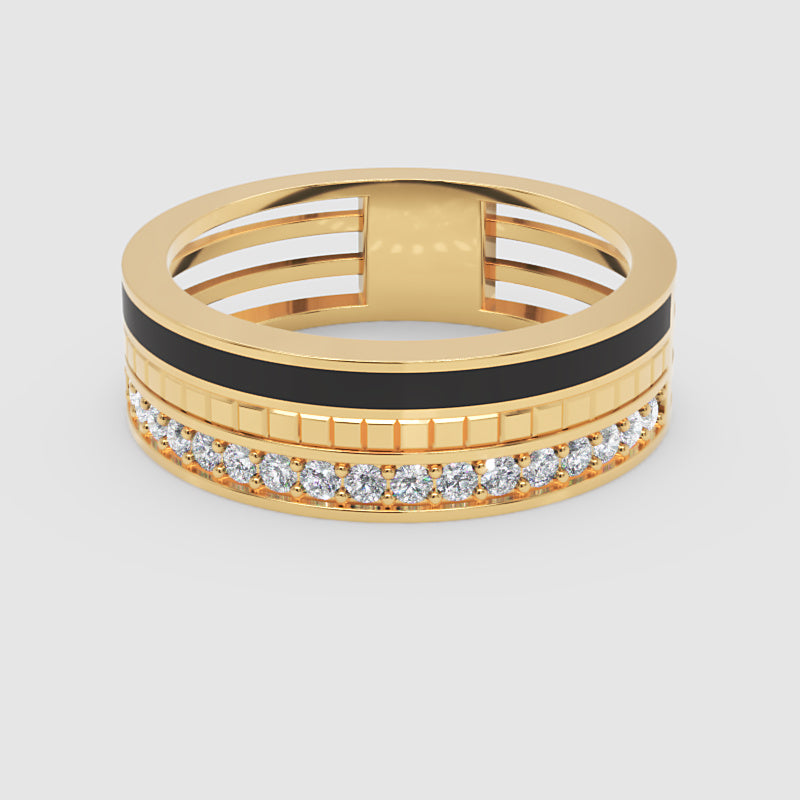 Gold Diamond Band Ring 6Mm With Black Enamel – Wide Statement Luxury Ring | Jebij - Four