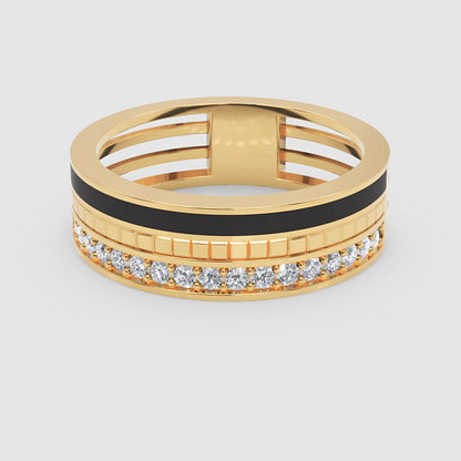 Gold Diamond Band Ring 6Mm With Black Enamel – Wide Statement Luxury Ring | Jebij - Four