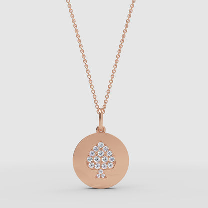 Pav Spade Disc Pendant Necklace - Four