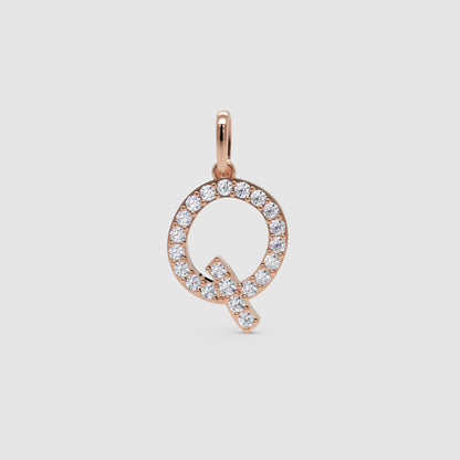 Diamond Letter Q Initial Pendant Charm in White Gold