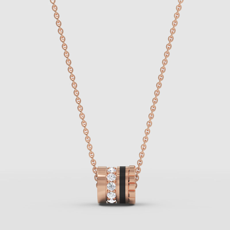 Pav Diamond And Black Enamel Barrel Pendant Necklace - Four