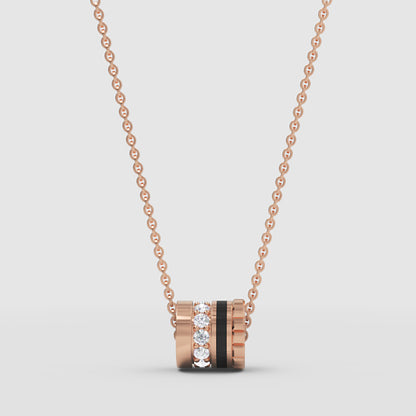 Pav Diamond And Black Enamel Barrel Pendant Necklace - Four