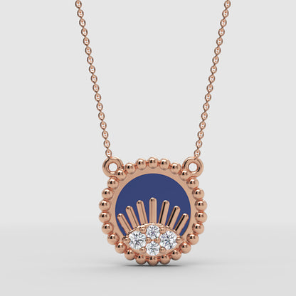 Blue Enamel Evil Eye Pendant Necklace With Diamond Accents - Four