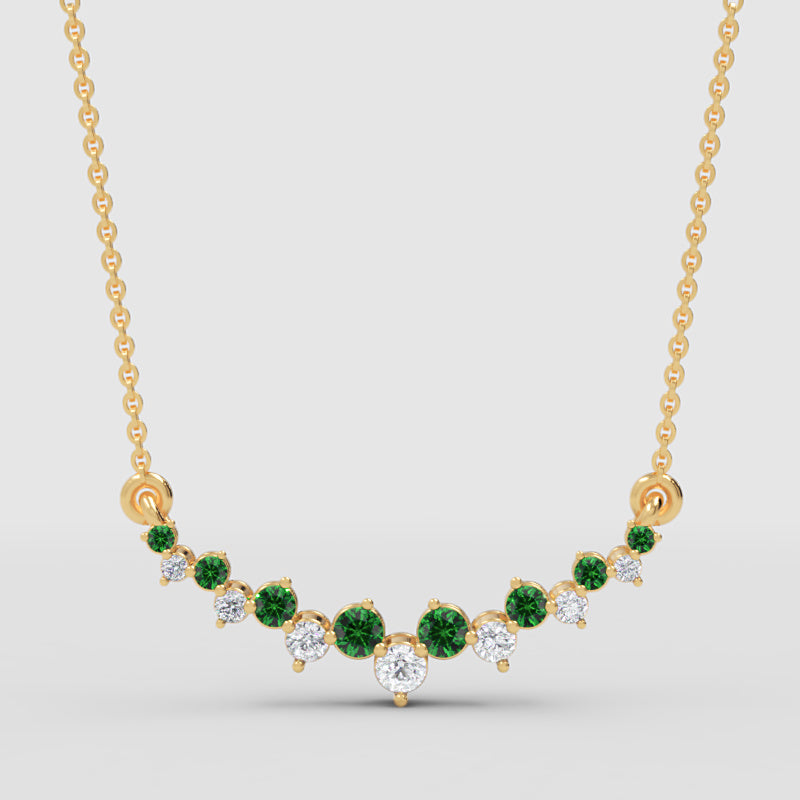 Rose Gold Emerald And Diamond Curved Bar Necklace - Four