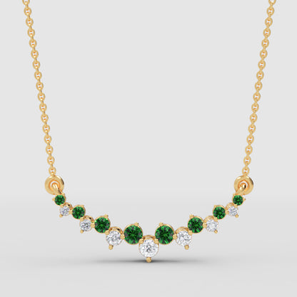 Rose Gold Emerald And Diamond Curved Bar Necklace - Four