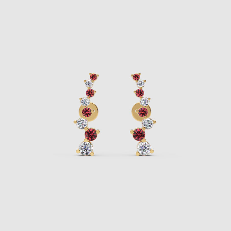 Ruby Gemstone And White Diamond Curved Climber Earrings White Gold - Four