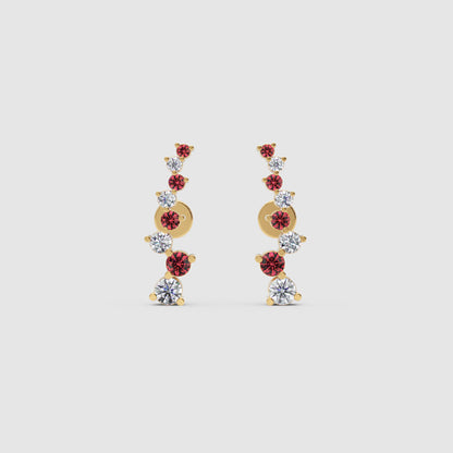 Ruby Gemstone And White Diamond Curved Climber Earrings White Gold - Four