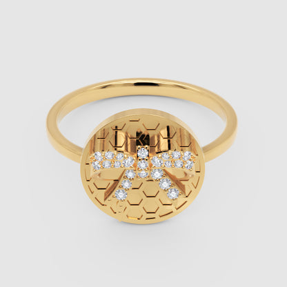 Honeycomb Disc Ring With Pav Bow Accent - Four