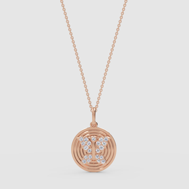 Gemini Zodiac Sign Diamond Pendant Necklace With Circular Ripple Design - Four