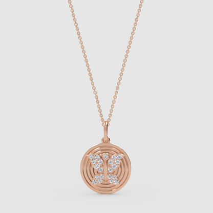 Gemini Zodiac Sign Diamond Pendant Necklace With Circular Ripple Design - Four