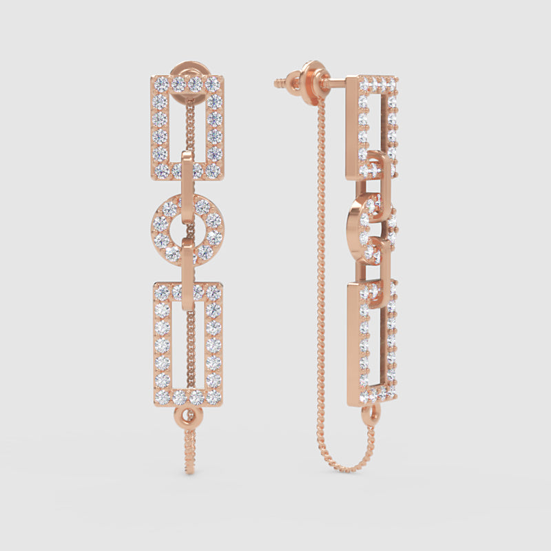 Geometric Chain Link Pav Drop Earrings - Four