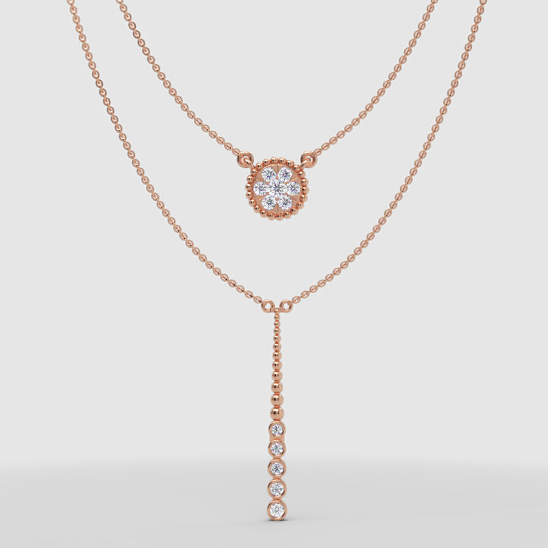 Layered Crystal Halo And Linear Drop Pendant Necklace Set - Four