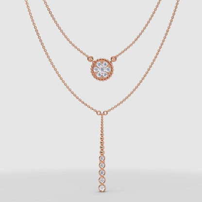 Layered Crystal Halo And Linear Drop Pendant Necklace Set - Four