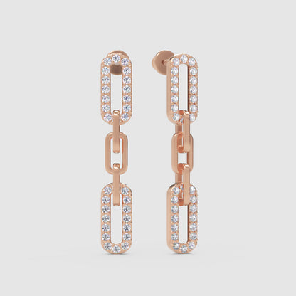 Pav Chain Link Drop Earrings - Four
