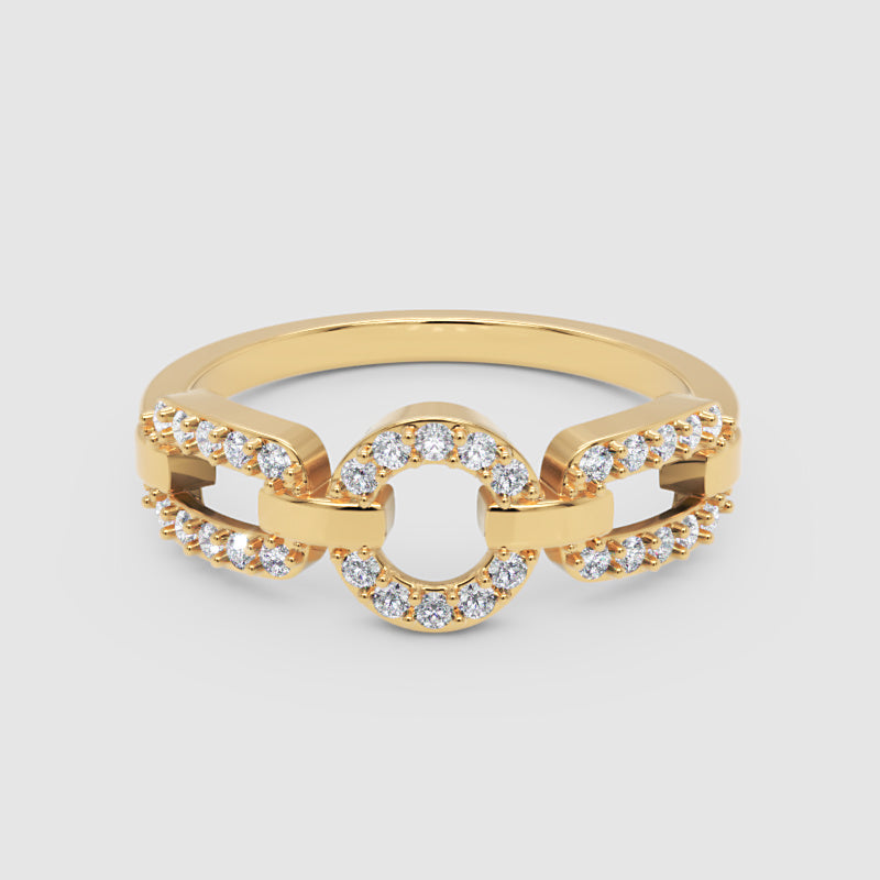 Diamond Circular Link Ring In White Gold | Double Pave Interlocking Chain Design Elegant Luxury Ring For Women | Jebij - Four